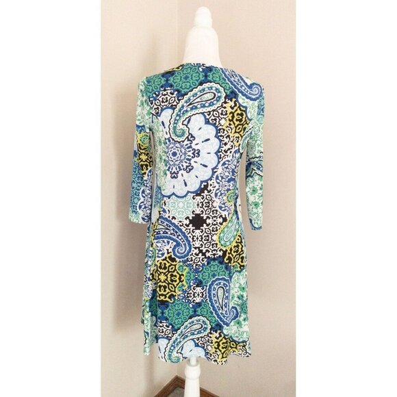 Joseph Ribkoff  Paisley Multicolor 3/4 Sleeve Zip-Front A-Line Dress 2 - Picture 5 of 16
